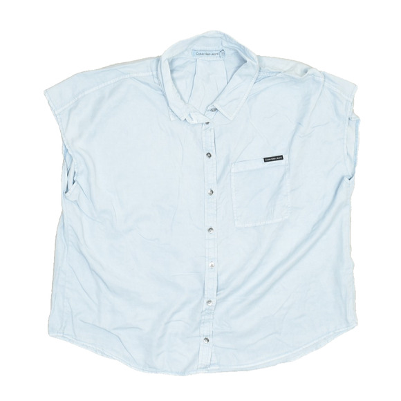 Calvin Klein Jeans Women's Light Blue Tencel Lyocell Short Sleeve Top - Picture 1 of 8